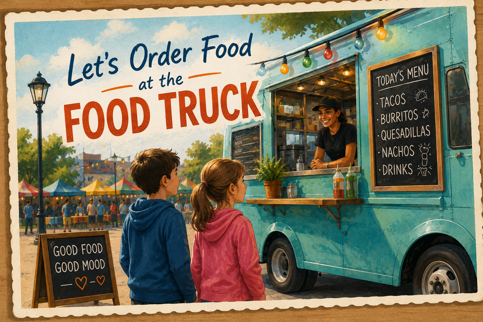 A learner approaching a food truck.