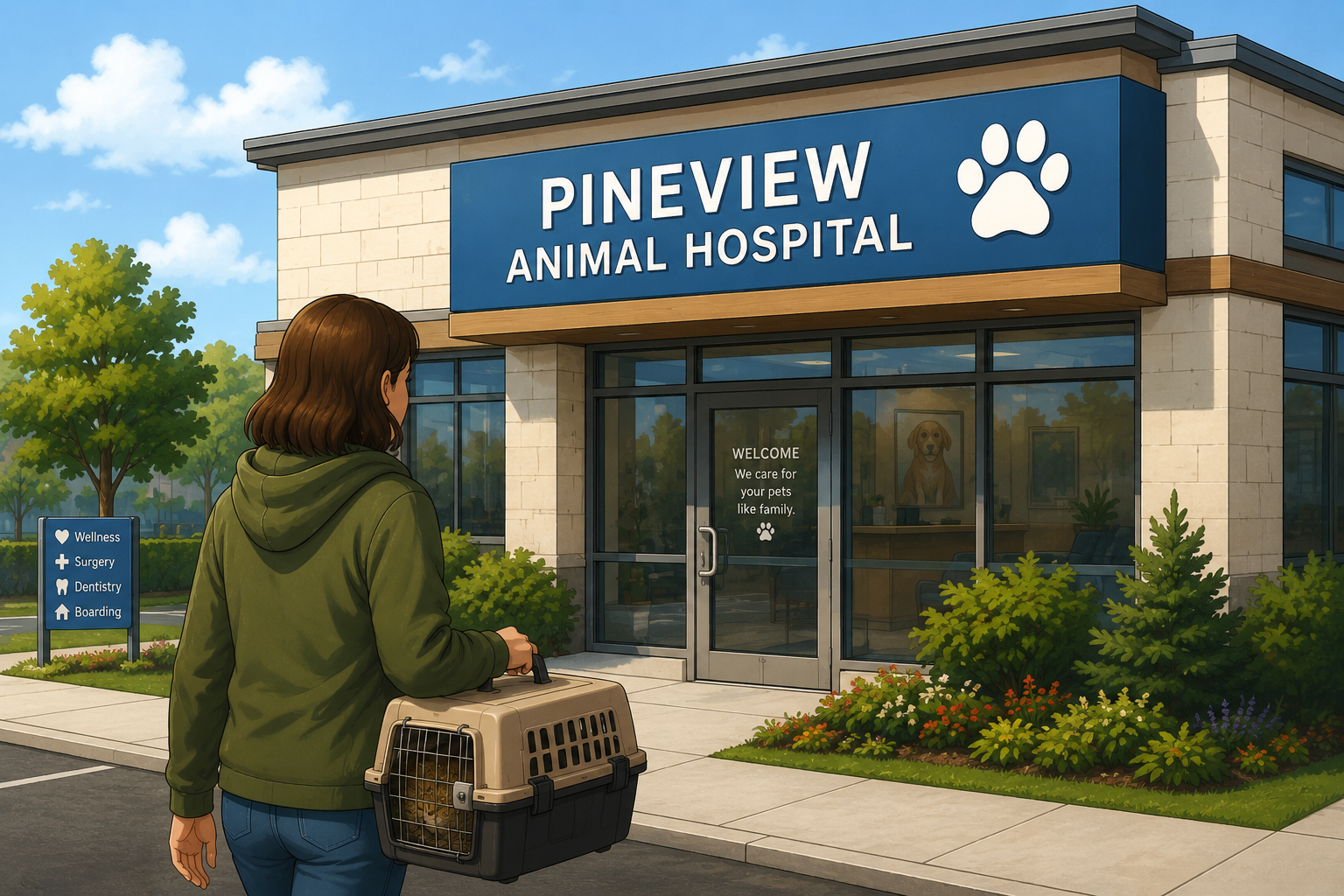 A learner arriving at the veterinarian with her cat.