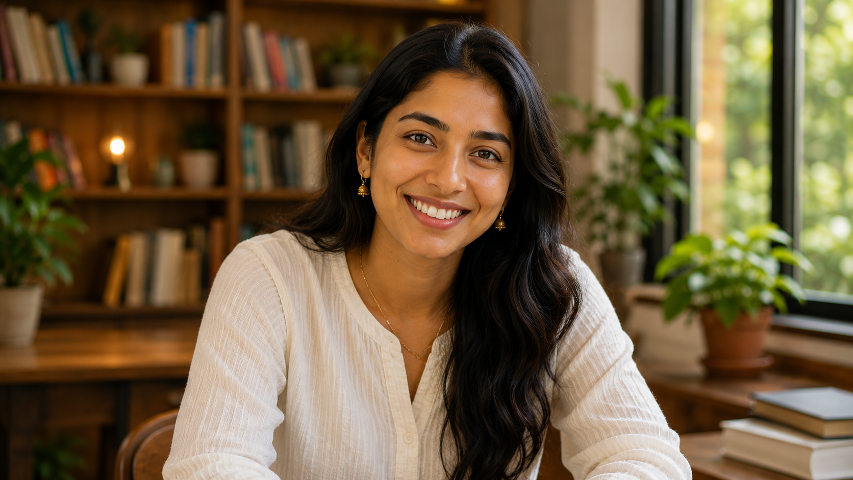 An Ingle host smiling in a study space